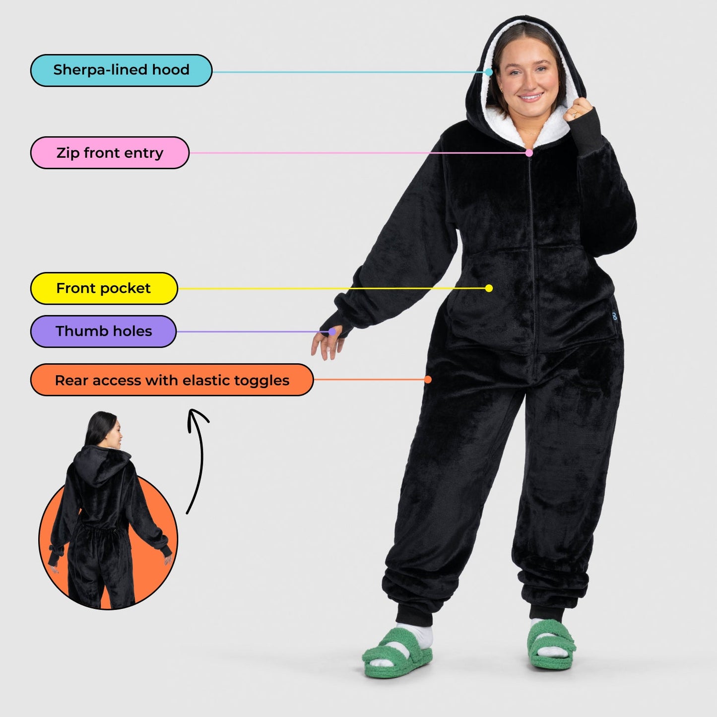 Adult Fleece Onesie JulesRoche | Zip Front, Sherpa Hood