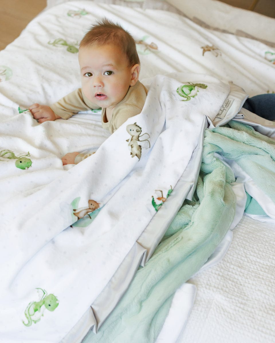 Infant Blanket JulesRoche Plush Minky Green Dragon Design