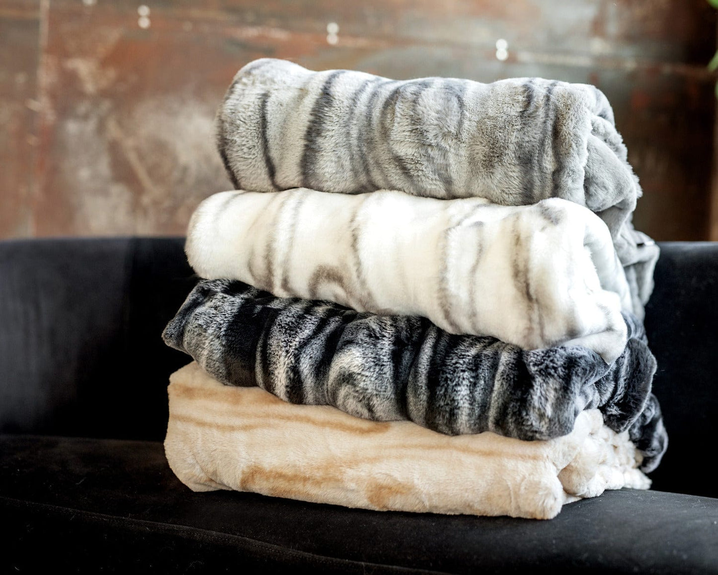 Faux Fur Throw JulesRoche Marble Ivory Design