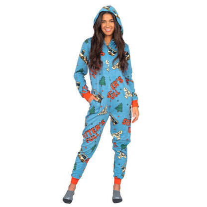 Adult Unisex Funny Christmas Pajamas Blue Union Suit with Hood - JulesRoche Julesroches