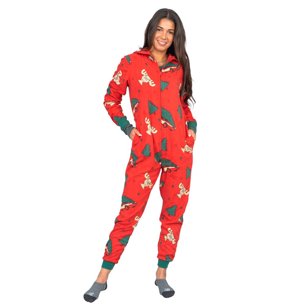 Christmas Onesie JulesRoche Red Hooded Union Suit Adult Unisex Julesroches