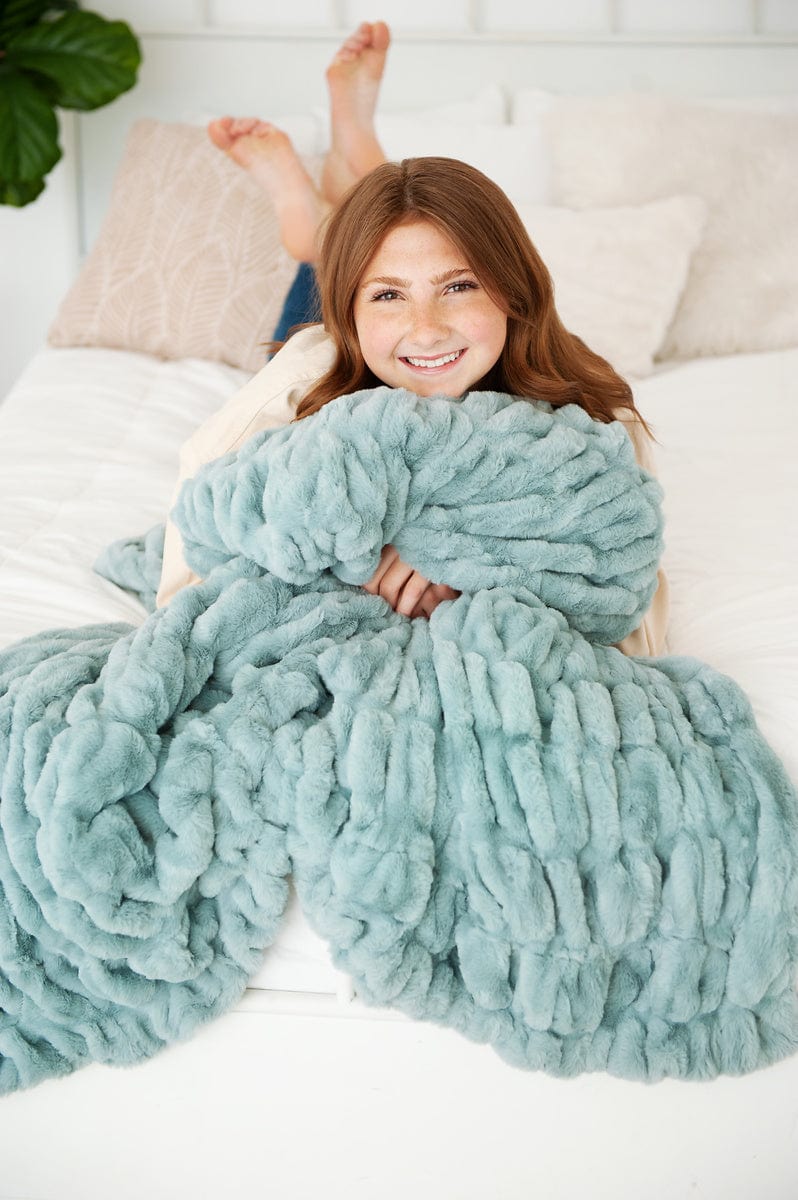 Minky Blanket JulesRoche Soft Plush Grayish Aqua - Various Sizes