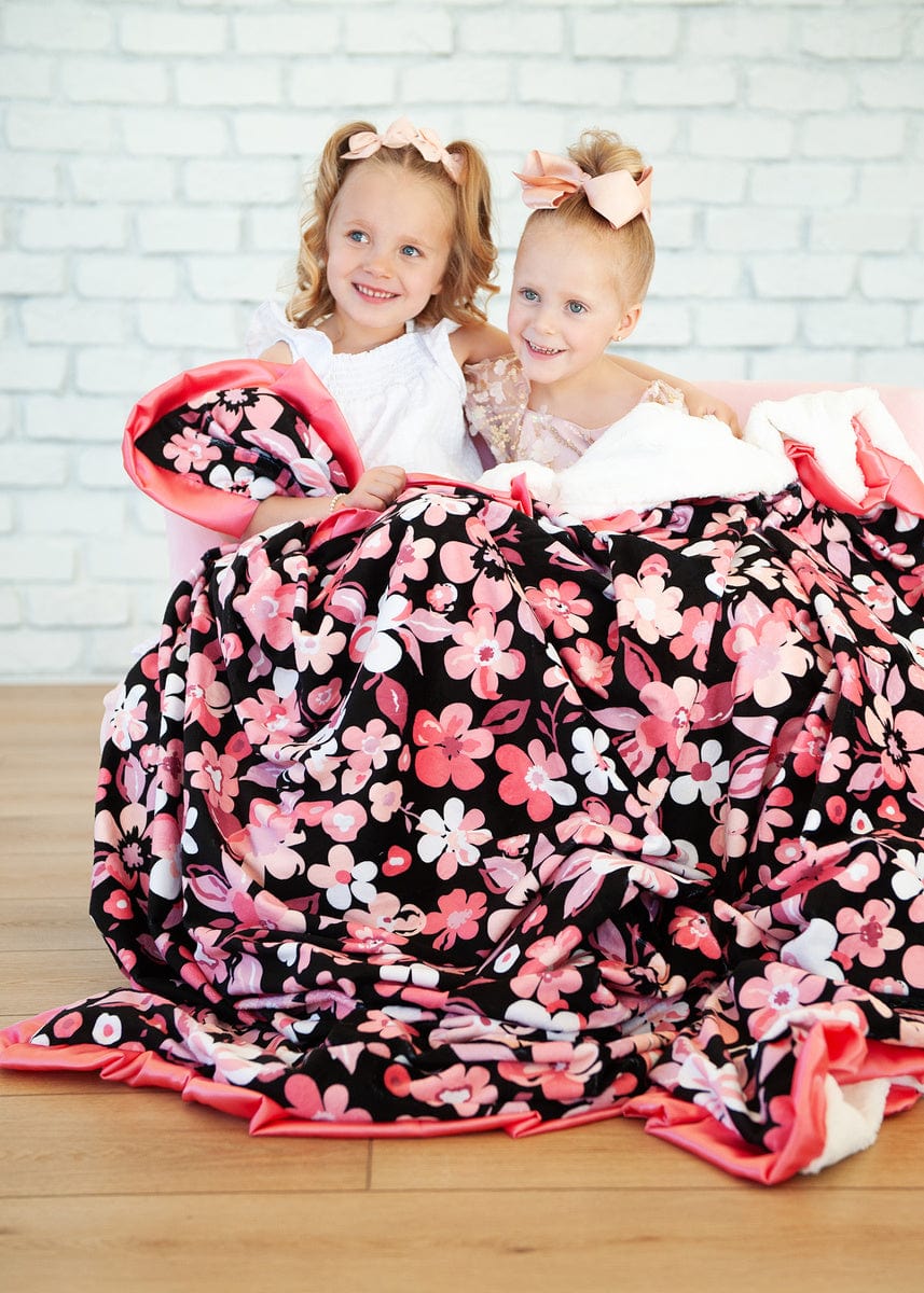 Minky Blanket JulesRoche Midnight Bloom with Satin Ruffle