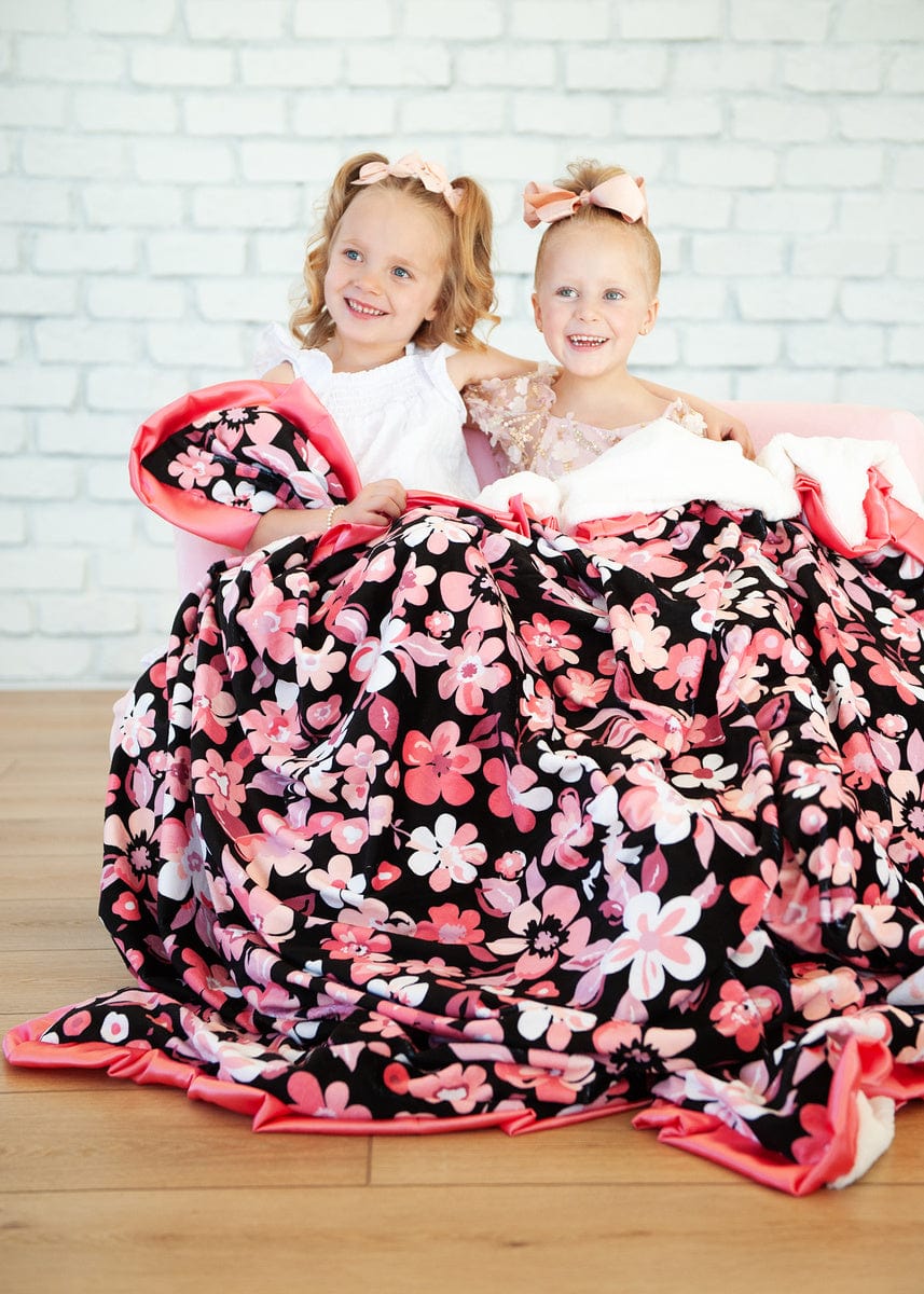 Minky Blanket JulesRoche Midnight Bloom with Satin Ruffle