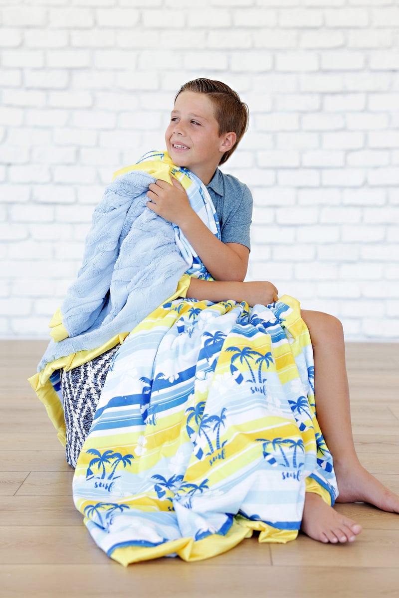 Tropical Minky Blanket JulesRoche Blue Satin Ruffle