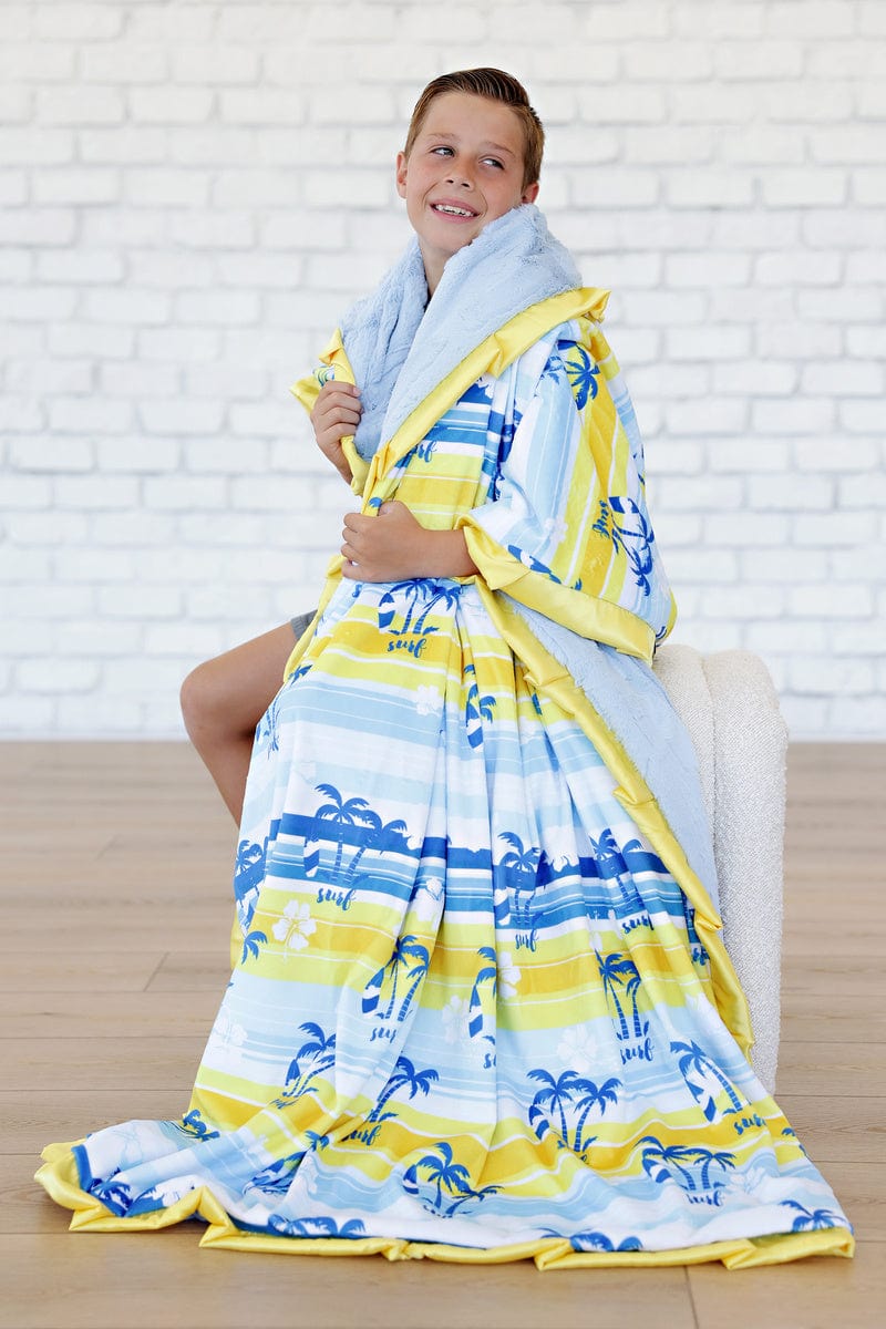 Tropical Minky Blanket JulesRoche Blue Satin Ruffle