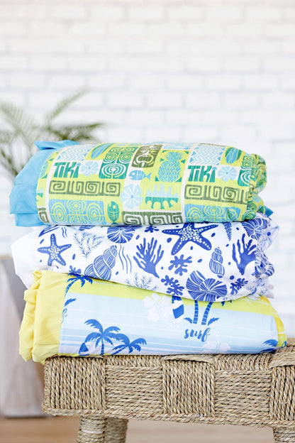 Tropical Minky Blanket JulesRoche Blue Satin Ruffle