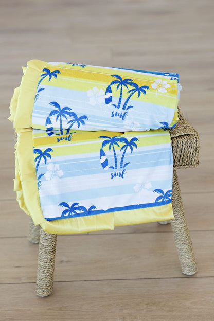 Tropical Minky Blanket JulesRoche Blue Satin Ruffle