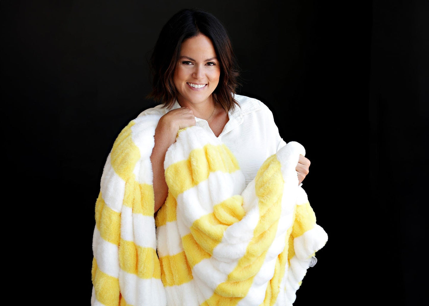 Cozy Blanket JulesRoche Soft Yellow Striped Minky Model