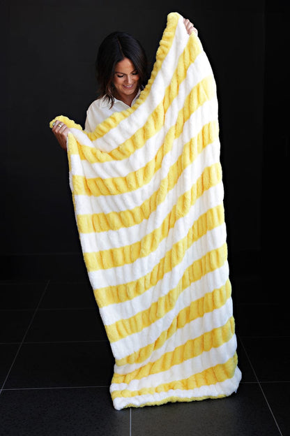 Cozy Blanket JulesRoche Soft Yellow Striped Minky Model