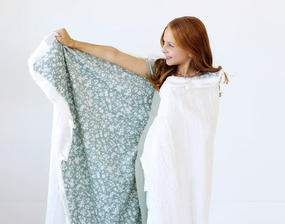 Minky Blanket JulesRoche Plush Cozy Sage with Satin Ruffle