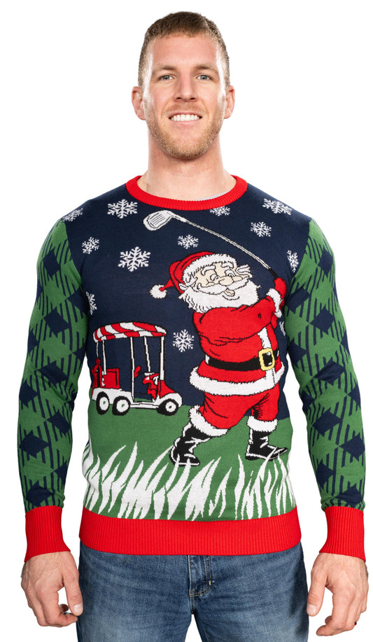 Golfing Santa Knitted Christmas Jumper JulesRoche Festive Unisex Julesroches