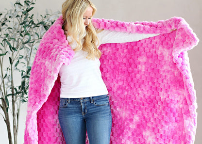 Minky Blanket JulesRoche Belgian Waffle Pink Textured