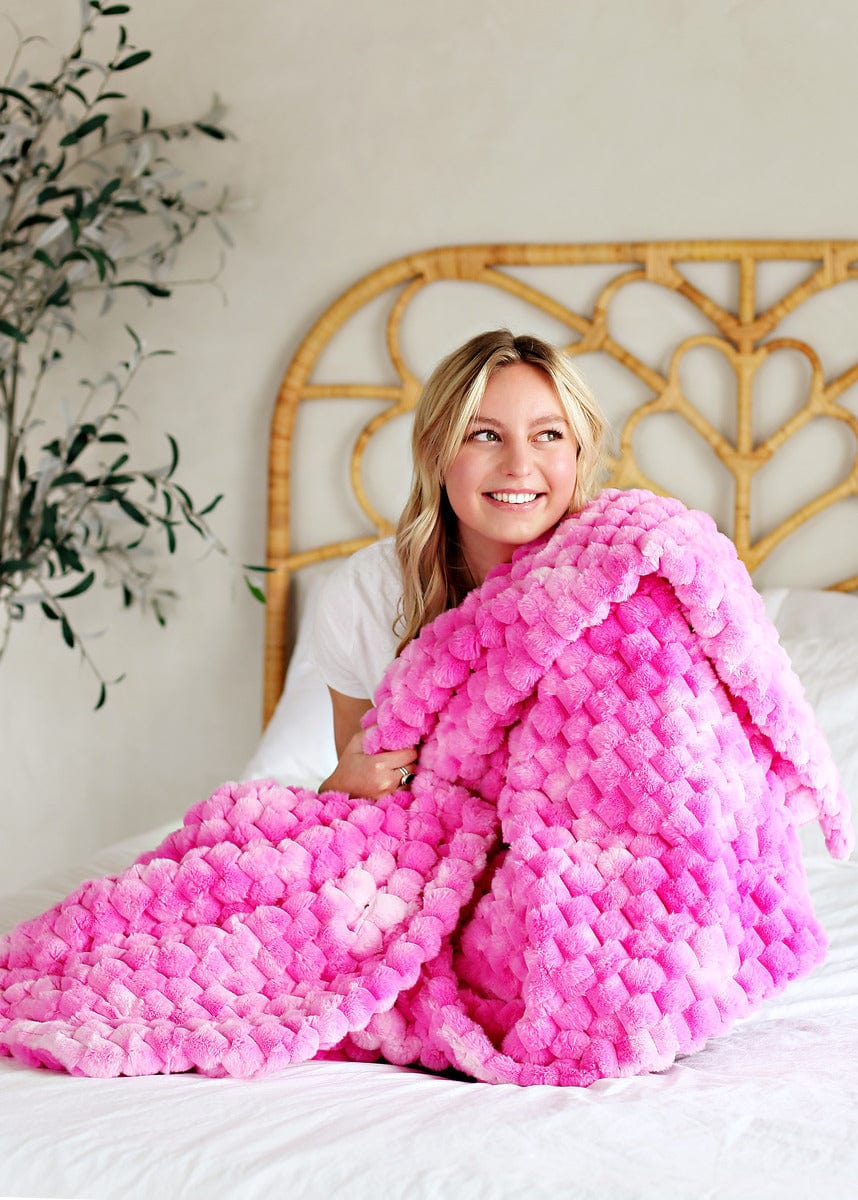 Minky Blanket JulesRoche Belgian Waffle Pink Textured