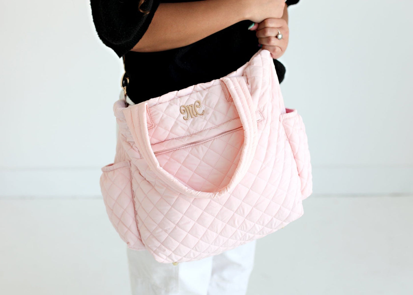 Pink Quilted Tote Bag JulesRoche Versatile Machine Washable Model