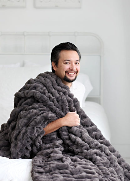 Luxury Blanket JulesRoche Plush Charcoal Ruched Texture