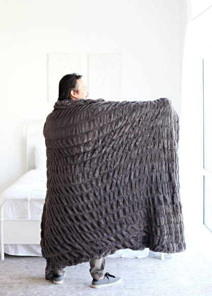 Luxury Blanket JulesRoche Plush Charcoal Ruched Texture