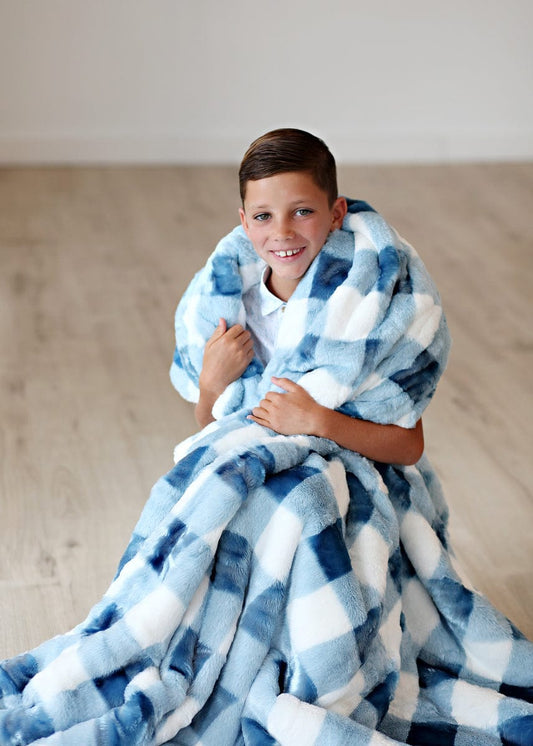 Soft Checkered Blanket JulesRoche Denim Blue vs White Checks