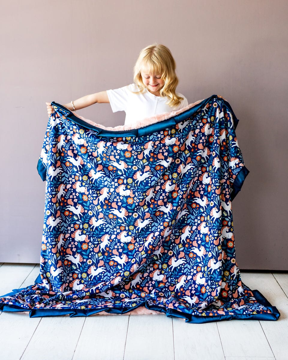 JulesRoche Minky Unicorn Blanket with Satin Ruffle - Multi-Size