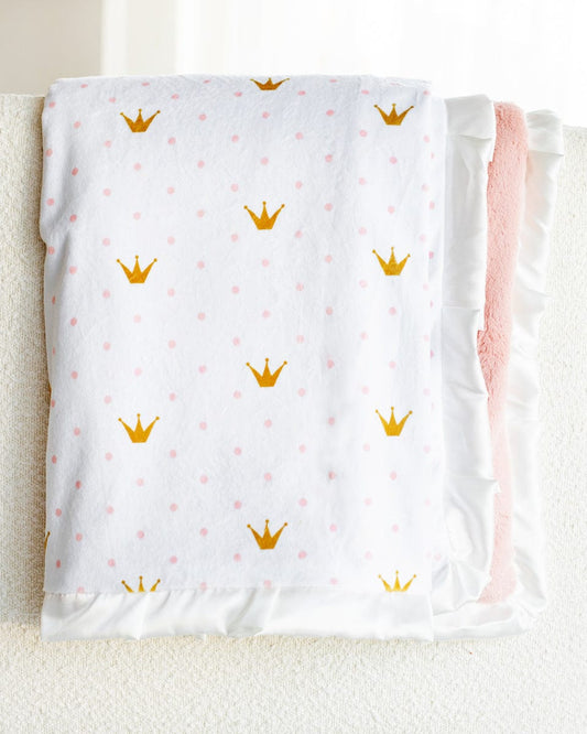 Baby Blanket JulesRoche Gold Crown Design with Minky Back