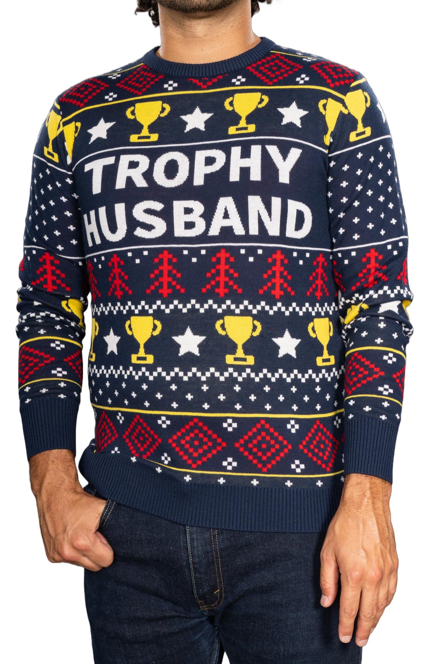 Men's JulesRoche Trophy Husband Funny Ugly Christmas Sweater Julesroches