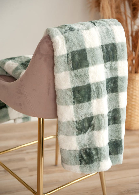 Minky Blanket JulesRoche Ultra Plush Checkered Buffalo Check Silver Mist