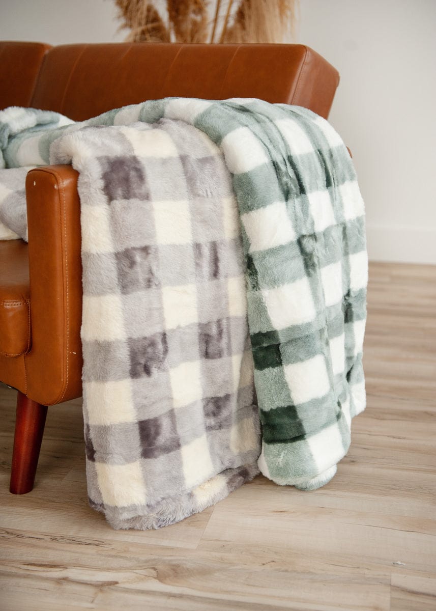 Minky Blanket JulesRoche Ultra Plush Checkered Buffalo Check Silver Mist