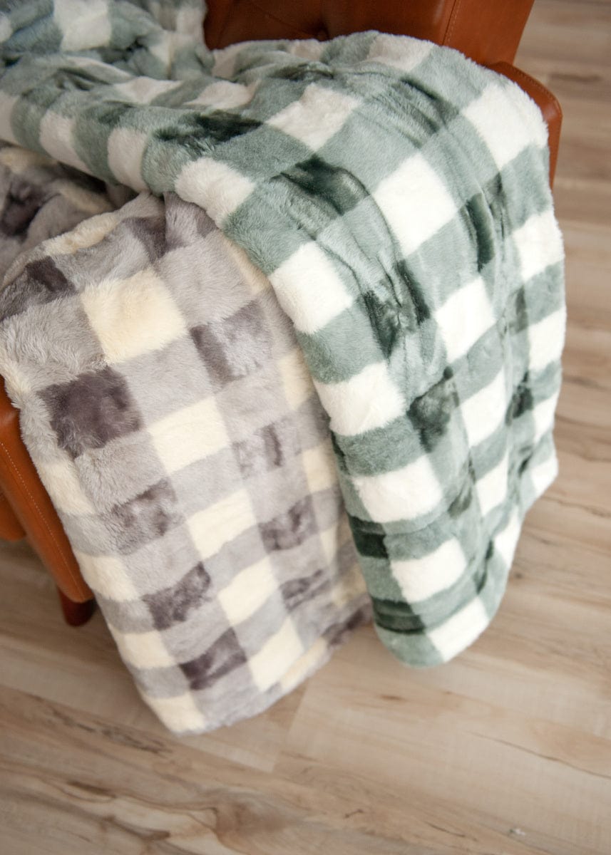 Minky Blanket JulesRoche Ultra Plush Checkered Buffalo Check Silver Mist