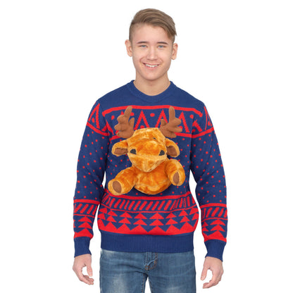 Navy 3D Moose Ugly Christmas Sweater JulesRoche Unisex Julesroches