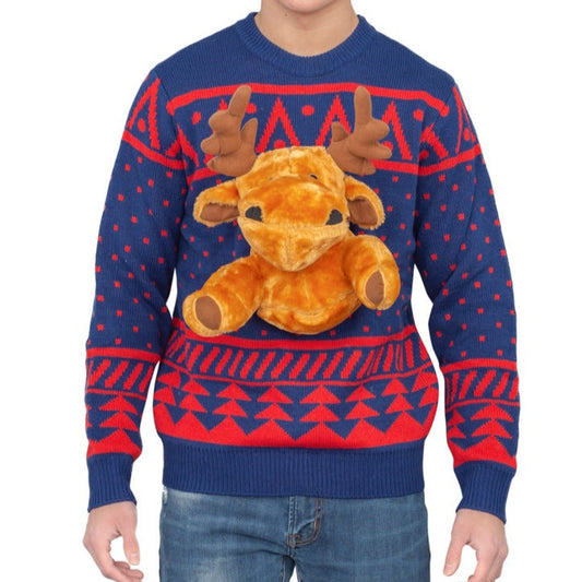 Navy 3D Moose Ugly Christmas Sweater JulesRoche Unisex Julesroches