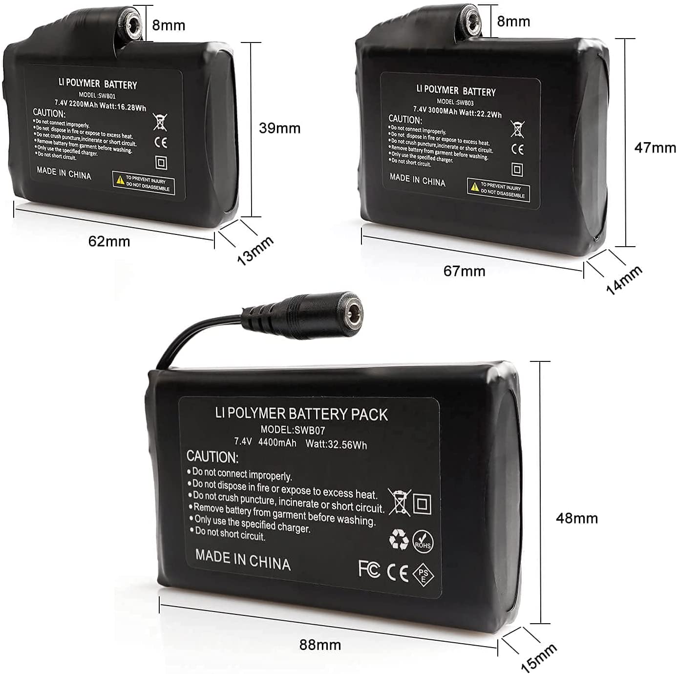 Rechargeable Battery Pack - 7.4V Lithium Polymer for Heated Apparel Julesroches