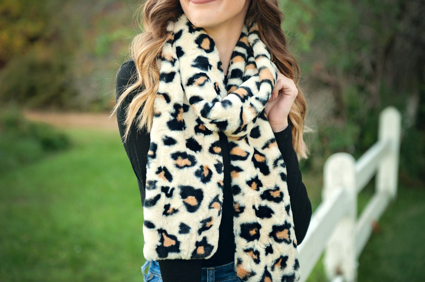 Luxury Scarf JulesRoche Leo Cream Animal Print 5" x 72"