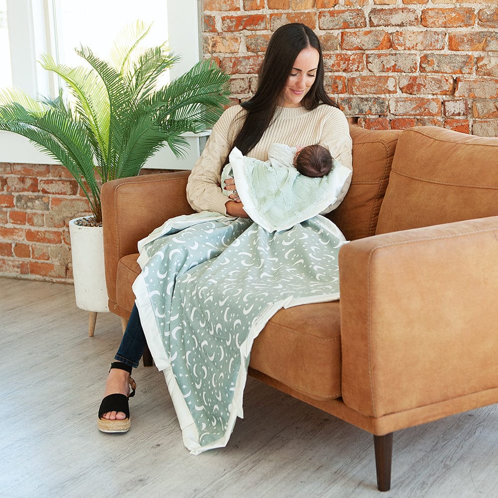 Minky Baby Blanket JulesRoche Soft Sage Green Moons and Stars