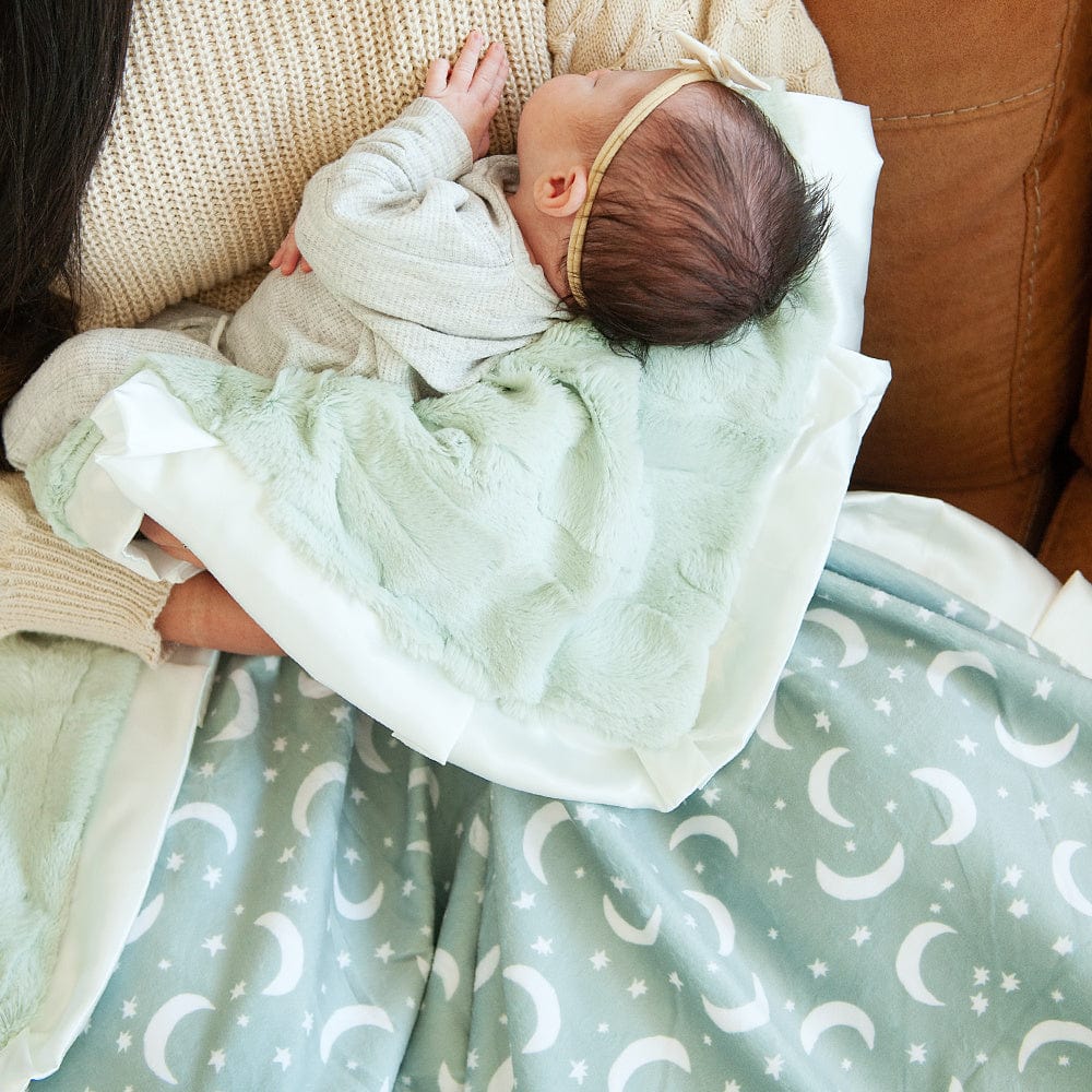 Minky Baby Blanket JulesRoche Soft Sage Green Moons and Stars