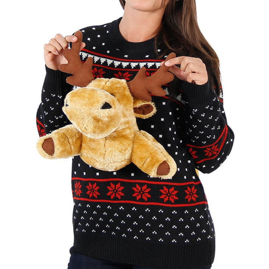 Ugly Christmas Sweater - 3D Reindeer for Women's Holiday Fun Julesroches