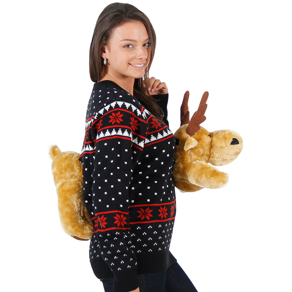 Ugly Christmas Sweater - 3D Reindeer for Women's Holiday Fun Julesroches