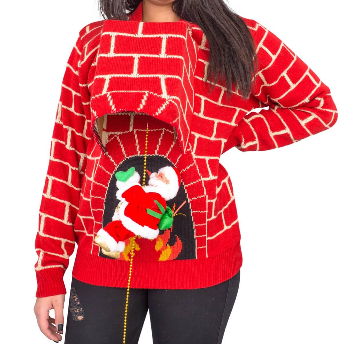 Ugly Christmas Sweater - 3D Santa Climbing Design for Festive Fun Julesroches