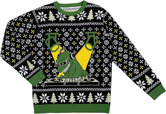 Ugly Christmas Sweater JulesRoche DJ T-Rex Design Cozy Julesroches