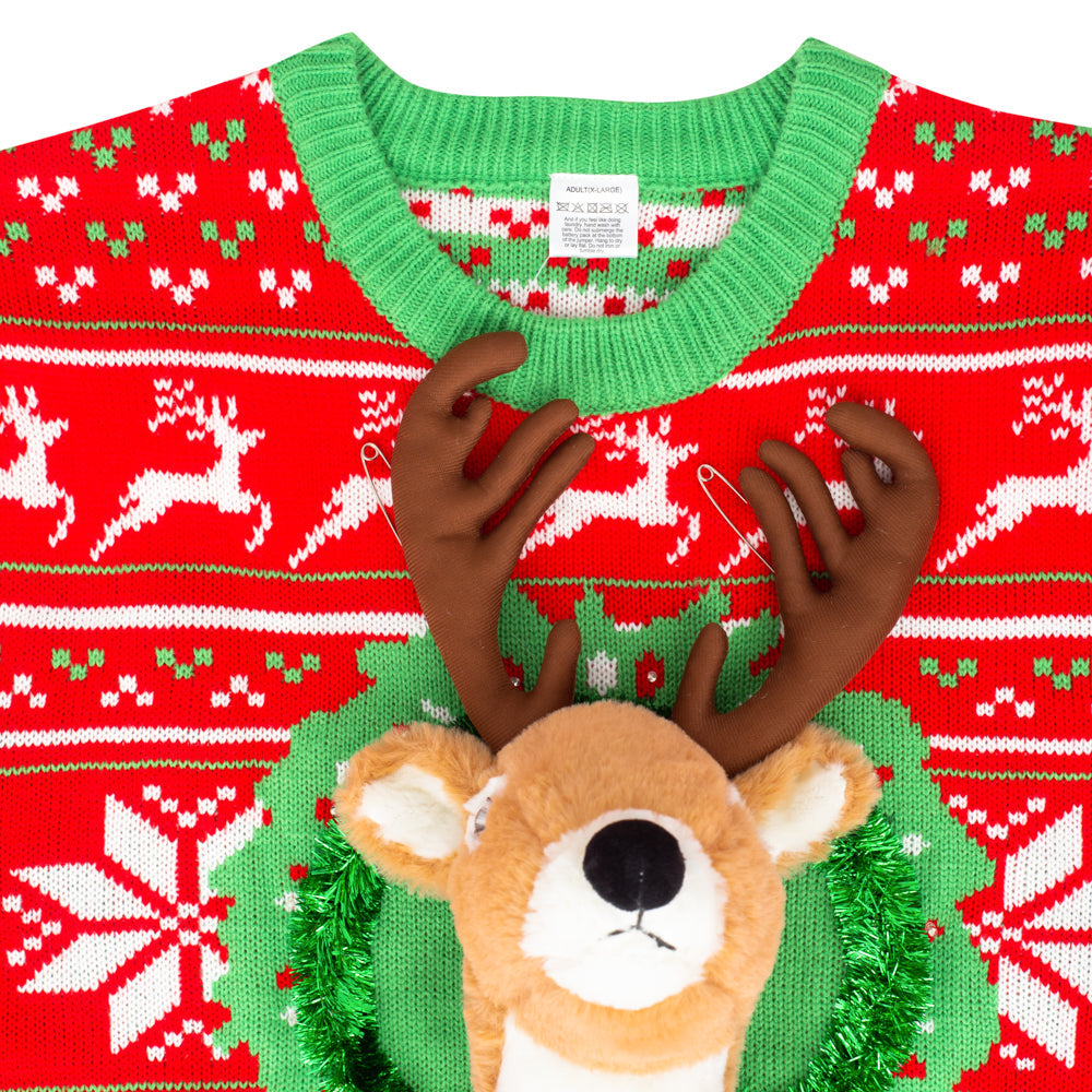 Ugly Christmas Sweater - LED 3D Reindeer for Holiday Parties Julesroches