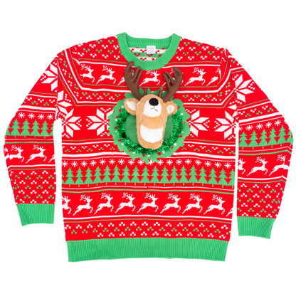 Ugly Christmas Sweater - LED 3D Reindeer for Holiday Parties Julesroches