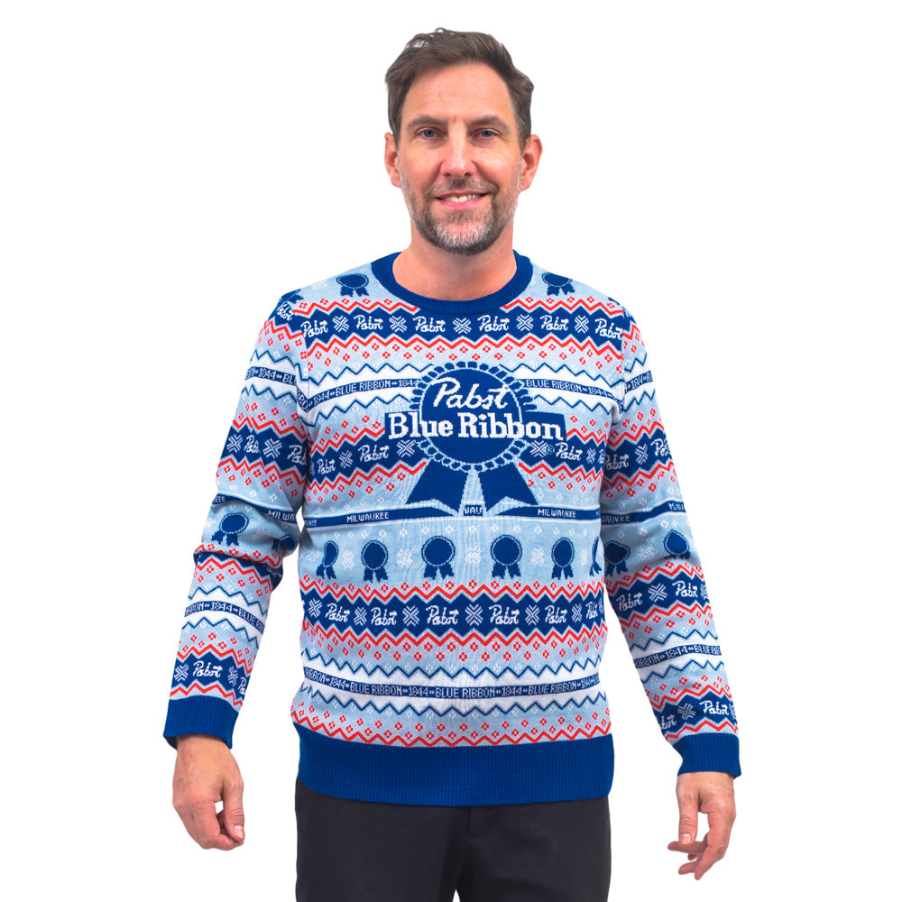 Ugly Christmas Sweater - Pabst Blue Ribbon Tribute for Festive Cheer Julesroches