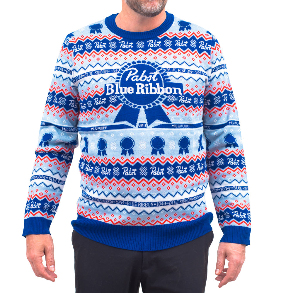 Ugly Christmas Sweater - Pabst Blue Ribbon Tribute for Festive Cheer Julesroches