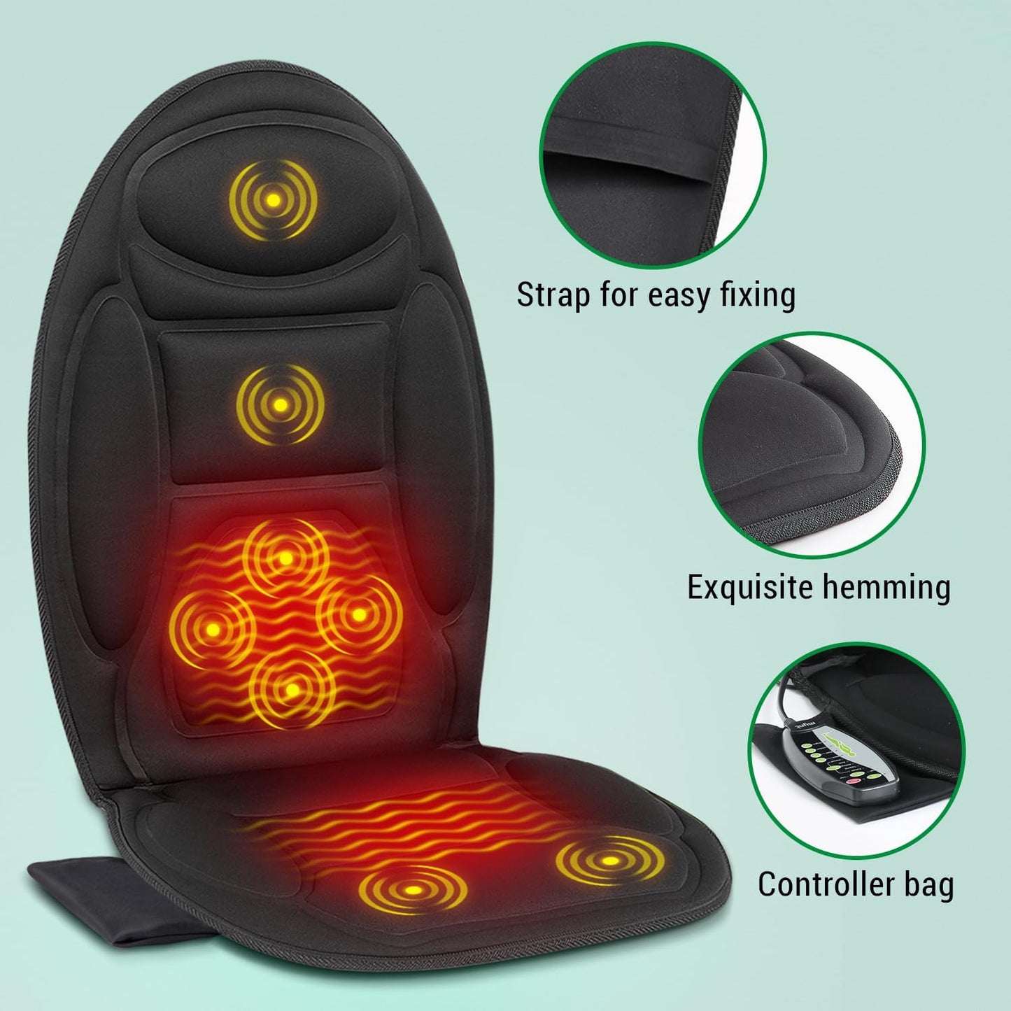 Vibrating Back Massage Chair Pad - Customizable Heat for Home and Office Julesroches