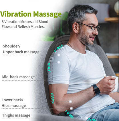 Vibrating Back Massage Chair Pad - Customizable Heat for Home and Office Julesroches