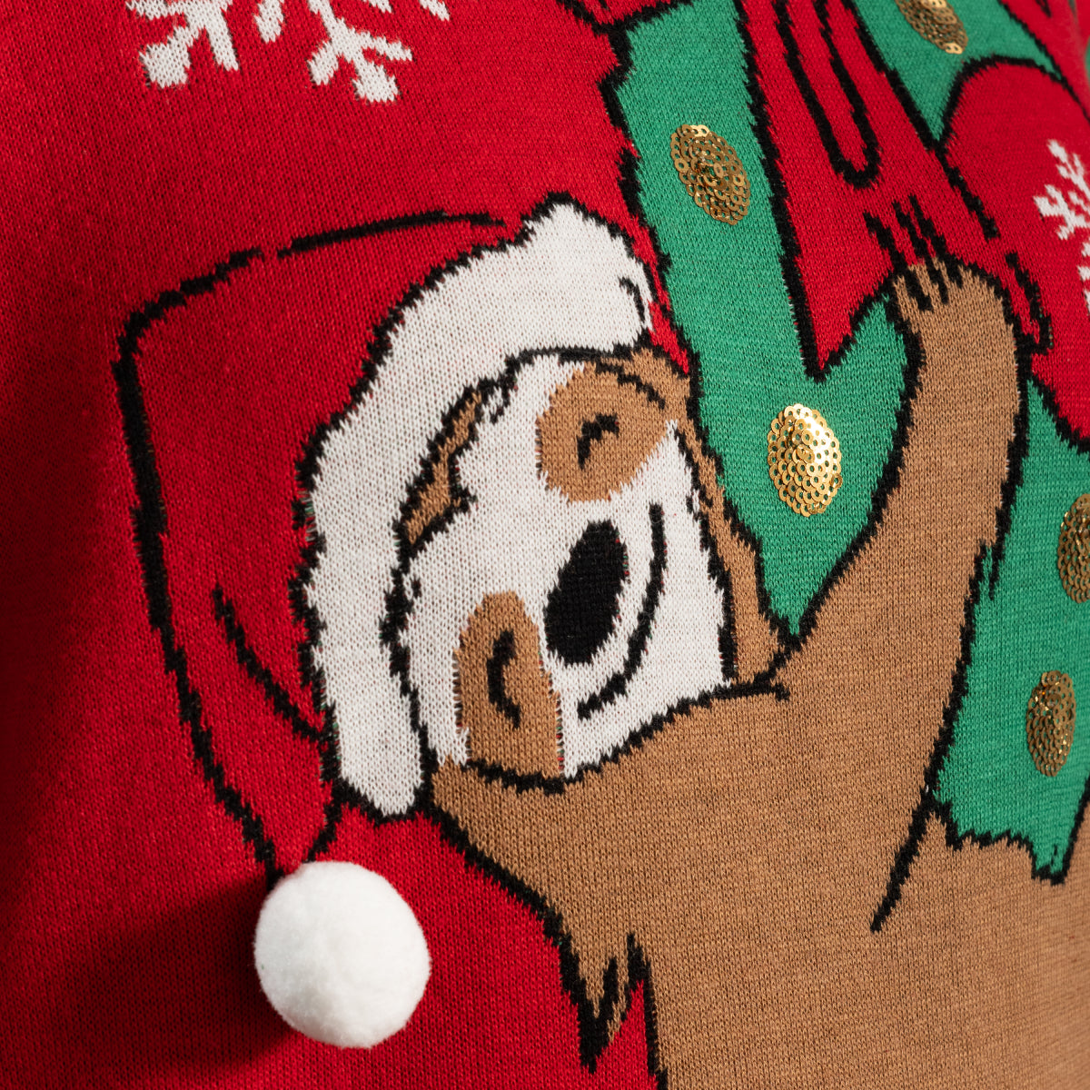 Women's Christmas Sweater JulesRoche Sloth Santa Hat Hanging Ornament Julesroches