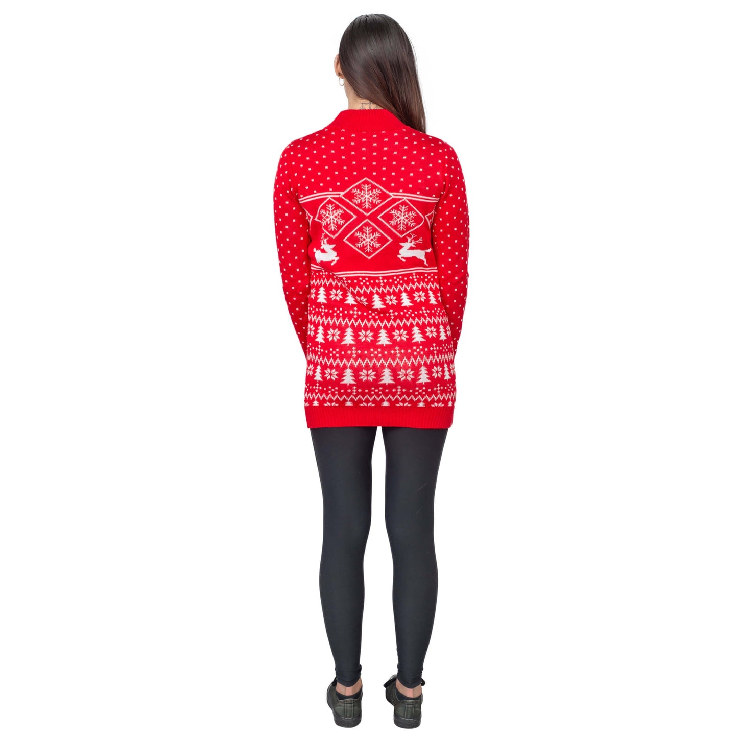 Women's JulesRoche Ugly Christmas Sweater Dress with Red Reindeer Julesroches