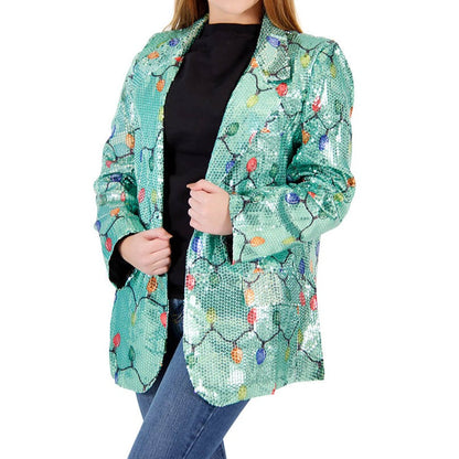 Women's Sequin Blazer - Xmas Lights for Festive Fun Julesroches