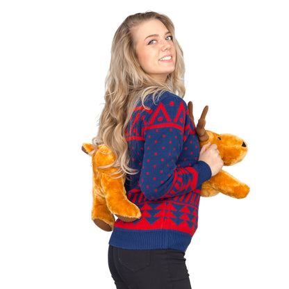 Women's Ugly Christmas Sweater JulesRoche 3-D Stuffed Moose Julesroches