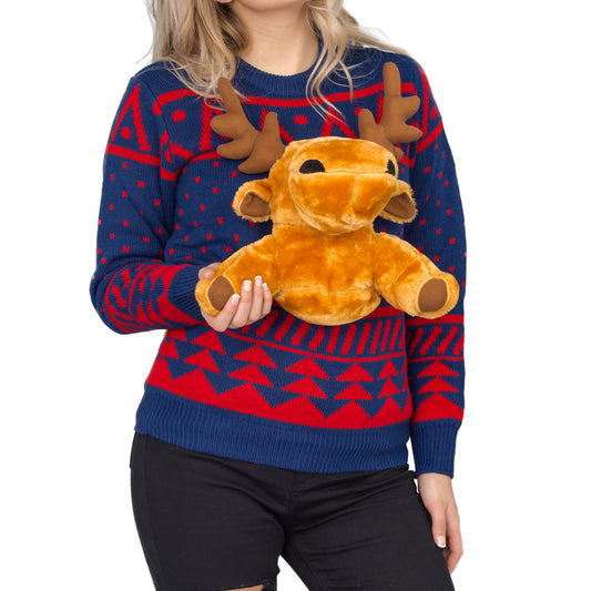 Women's Ugly Christmas Sweater JulesRoche 3-D Stuffed Moose Julesroches