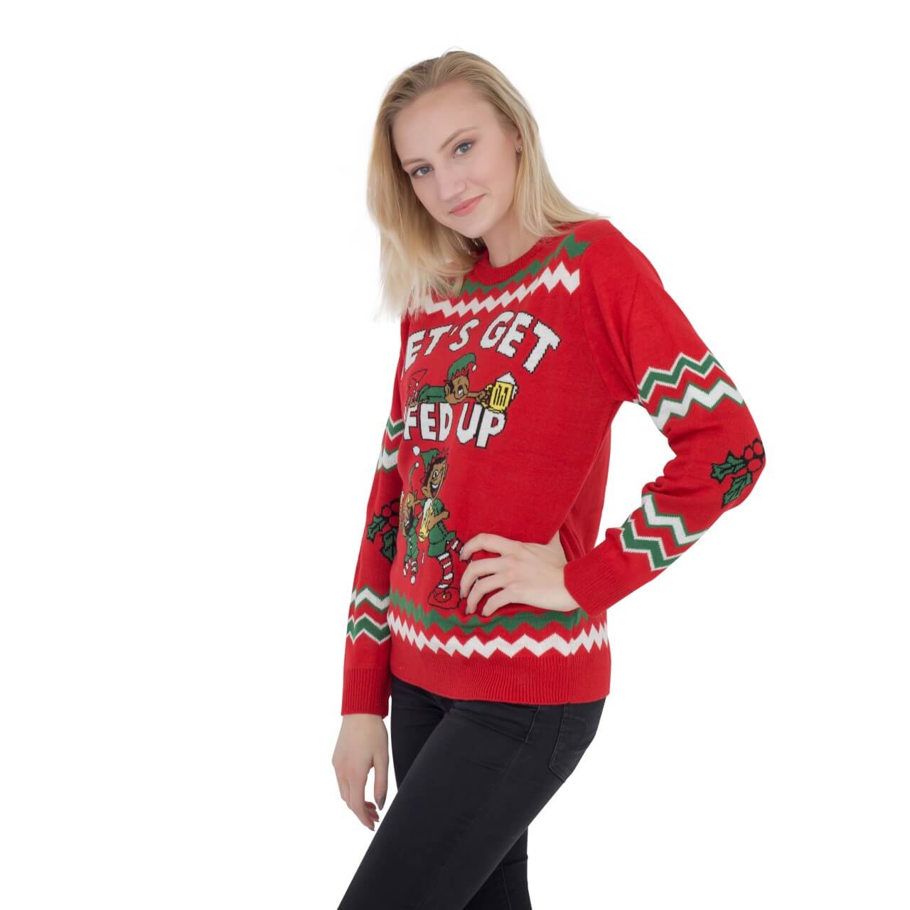 Women's Ugly Christmas Sweater JulesRoche Funny Drunken Elves Design Julesroches